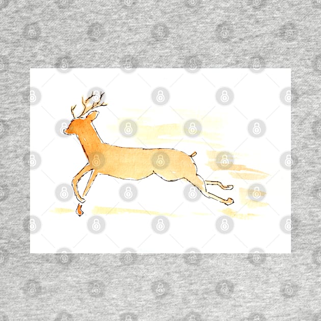 Reindeer in motion, animal portrait. Watercolor illustration on a winter theme, congratulations by grafinya